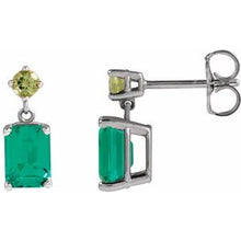 Sterling Silver Lab-Grown Emerald & Natural Peridot Dangle Earrings 88678:121:P