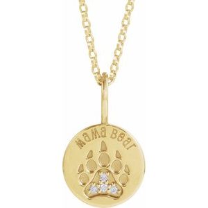 14K Yellow .03 CTW Natural Diamond Mama Bear 18" Necklace  88728:111:P