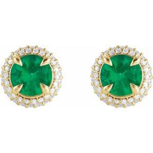 14K Yellow Lab-Grown Emerald & 1/2 CTW Lab-Grown Diamond Halo-Style Earrings 88808:LG102:P