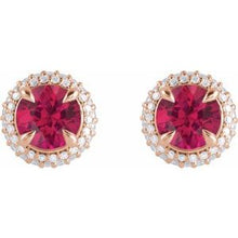 14K Rose Lab-Grown Ruby & 1/2 CTW Lab-Grown Diamond Halo-Style Earrings 88808:LG117:P