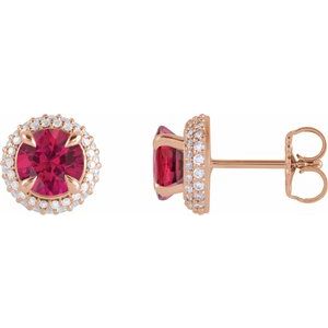 14K Rose Lab-Grown Ruby & 1/2 CTW Lab-Grown Diamond Halo-Style Earrings 88808:LG117:P