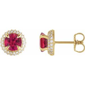 14K Yellow Lab-Grown Ruby & 1/2 CTW Lab-Grown Diamond Halo-Style Earrings 88808:LG112:P