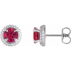 14K White Lab-Grown Ruby & 1/2 CTW Lab-Grown Diamond Halo-Style Earrings 88808:LG104:P