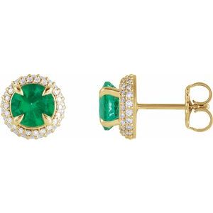 14K Yellow Lab-Grown Emerald & 1/2 CTW Lab-Grown Diamond Halo-Style Earrings 88808:LG102:P