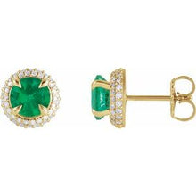 14K Yellow Lab-Grown Emerald & 1/2 CTW Lab-Grown Diamond Halo-Style Earrings 88808:LG102:P