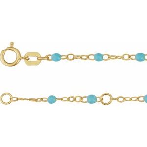 14K Yellow 2 mm Adjustable Turquoise Enamel Bead 19-20" Chain CH1257:104:P