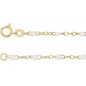 14K Yellow 2 mm Adjustable White Enamel Bead 15-16" Chain CH1257:107:P