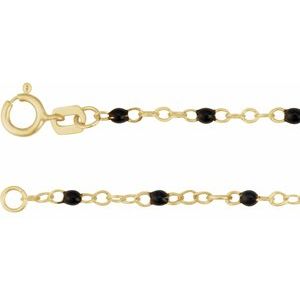 14K Yellow 2 mm Adjustable Black Enamel Bead 15-16" Chain CH1257:112:P