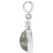 14K White 8x6 mm Natural Moss Agate & .03 CTW Natural Diamond Pendant 87438:724:P