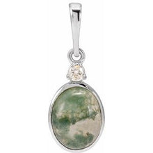 14K White 8x6 mm Natural Moss Agate & .03 CTW Natural Diamond Pendant 87438:724:P