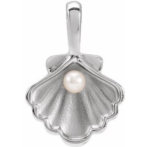 Sterling Silver 1-Stone Cultured White Seed Pearl Family Shell Pendant 88676:604:P