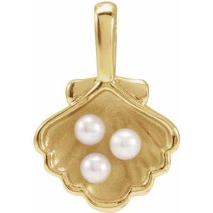14K Yellow 3-Stone Cultured White Seed Pearl Family Shell Pendant 88676:611:P