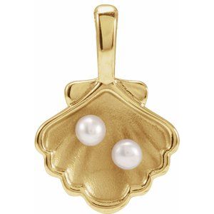 14K Yellow 2-Stone Cultured White Seed Pearl Family Shell Pendant 88676:608:P