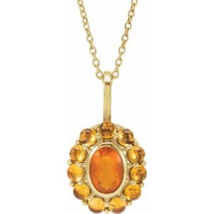 14K Yellow Natural Mexican Fire Opal & Natural Citrine Halo-Style 16-18" Necklace 88624:139:P