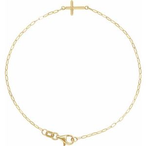 14K Yellow Sideways Cross 7" Bracelet BRC965:103:P