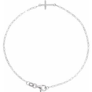 Sterling Silver Sideways Cross 7" Bracelet BRC965:102:P