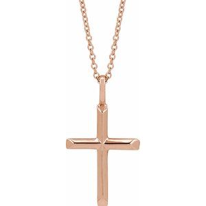 14K Rose Knife-Edge Cross 16-18" Necklace R50005:128:P