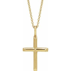 14K Yellow Knife-Edge Cross 16-18" Necklace R50005:129:P