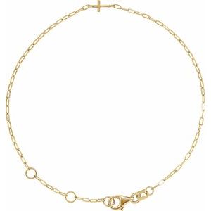 14K Yellow Sideways Cross Paperclip-Style Chain 6 1/2-7 1/2" Bracelet BRC967:101:P