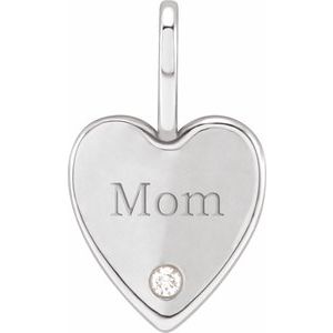 Sterling Silver .02 CT Natural Diamond Engraved MOM Heart Charm/Pendant
 88006:120:P