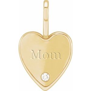 14K Yellow .02 CT Natural Diamond Engraved MOM Heart Charm/Pendant
 88006:116:P