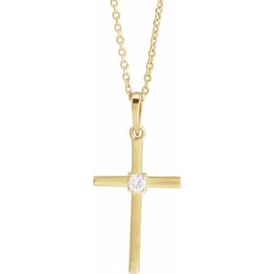 14K Yellow 1/10 CT Natural Diamond Cross 16-18" Necklace R50012:179:P