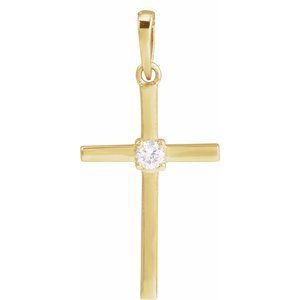 14K Yellow 1/10 CT Natural Diamond Cross Pendant R50012:167:P