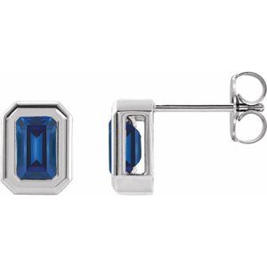 Sterling Silver Lab-Grown Blue Sapphire Solitaire Earrings 87364:618:P