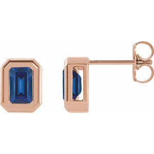 14K Rose Lab-Grown Blue Sapphire Solitaire Earrings 87364:616:P
