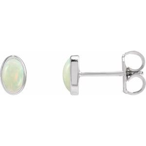 14K White Lab-Grown White Opal Earrings 23489:636:P