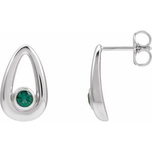 14K White Lab-Grown Emerald Geometric Earrings 88772:112:P