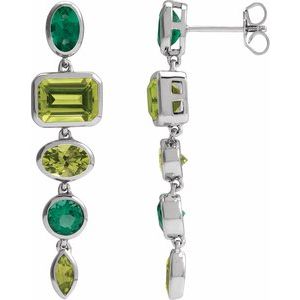 14K White Natural Peridot & Lab-Grown Emerald Dangle Earrings 689319:601:P