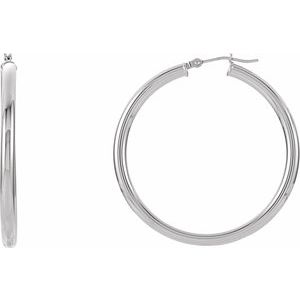 14K White Tube 40 mm Hoop Earrings 20826:163871:P