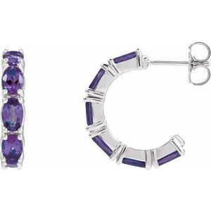 Sterling Silver Natural Amethyst 18.2 mm Hoop Earrings 88765:264:P