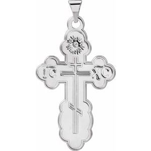 14K White 32x21 mm Orthodox Cross Pendant R4062:305537:P