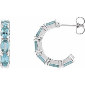 Platinum Natural Aquamarine 18.2 mm Hoop Earrings 88765:240:P