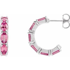Sterling Silver Natural Pink Tourmaline 18.2 mm Hoop Earrings 88765:219:P