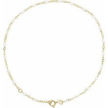 14K Yellow 2 mm Adjustable White Enamel Bead 9-10