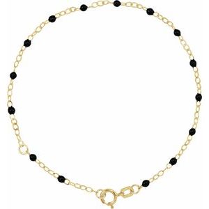 14K Yellow 2 mm Adjustable Black Enamel Bead 6-7" Chain CH1257:110:P