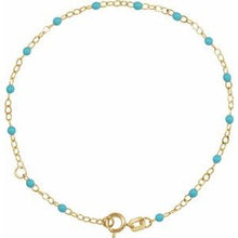 14K Yellow 2 mm Adjustable Turquoise Enamel Bead 6-7