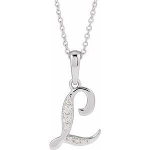 14K White 1/10 CTW Natural Diamond Initial L 18" Necklace 689337:605:P