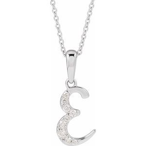 14K White 1/10 CTW Natural Diamond Initial E 18" Necklace 689337:601:P
