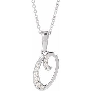 14K White 1/10 CTW Natural Diamond Initial O 18" Necklace 689337:613:P