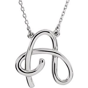 14K White Script Initial A 16" Necklace