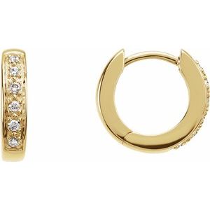 14K Yellow 1/10 CTW Natural Diamond Hinged 12.4 mm Hoop Earrings