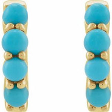 14K Yellow Natural Turquoise Cabochon Hinged 14.7 mm  Hoop Earrings 87181:196:P