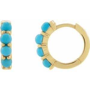 14K Yellow Natural Turquoise Cabochon Hinged 14.7 mm  Hoop Earrings 87181:196:P