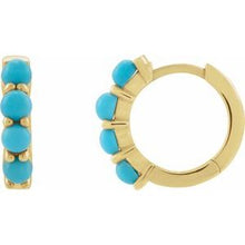 14K Yellow Natural Turquoise Cabochon Hinged 14.7 mm  Hoop Earrings 87181:196:P