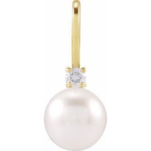 14K Yellow Cultured White Akoya Pearl & .03 CT Natural Diamond Charm/Pendant 88833:107:P