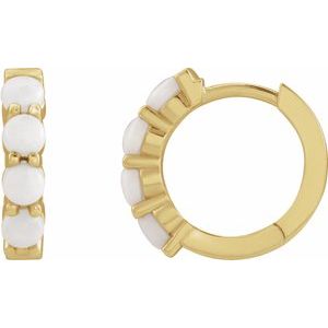 14K Yellow Natural White Opal Cabochon Hinged 14.7 mm  Hoop Earrings 87181:208:P